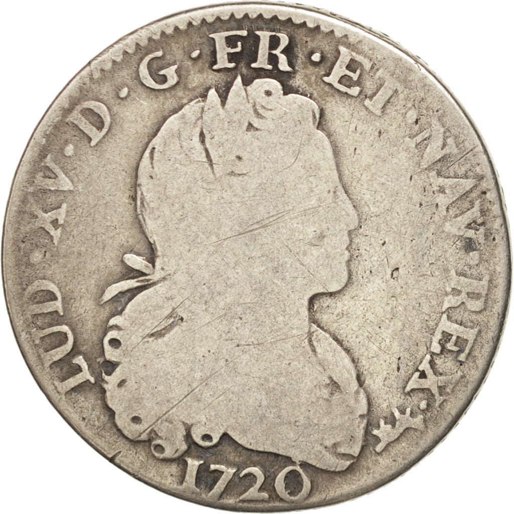 FRANCE, Petit Louis d'argent (3 livres), 1/3 ECU, 1720, Paris, KM #455.1,...