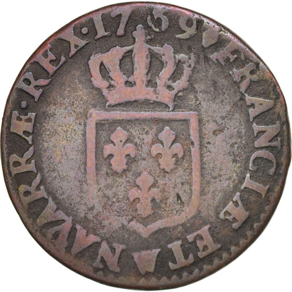 FRANCE, Demi sol à la vieille tête, 1/2 Sol, 1769, Lille, KM #544.11, VG(8-10),