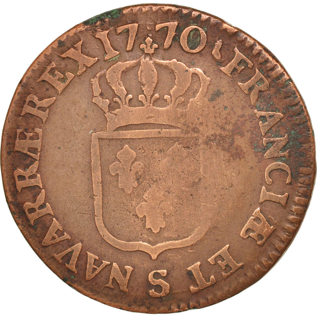 FRANCE, Sol à la vieille tête, Sol, 1770, Reims, KM #545.10, VG(8-10), Copper, G