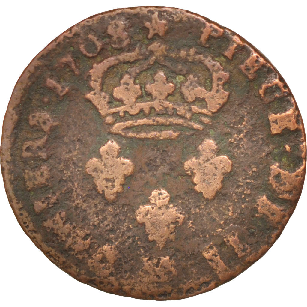 FRANCE, Deux deniers de Strasbourg, 2 Deniers, 1708, Strasbourg, KM #309,...