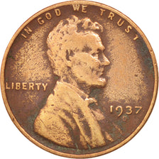 UNITED STATES, Lincoln Cent, Cent, 1937, U.S. Mint, KM #132, VF(20-25), Bronze,.