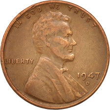 UNITED STATES, Lincoln Cent, Cent, 1947, U.S. Mint, KM #A132, EF(40-45), Brass,.