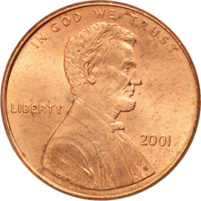 UNITED STATES, Lincoln Cent, Cent, 2001, U.S. Mint, KM #201b, MS(63), Copper...