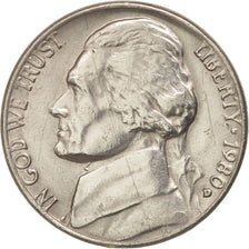 Coin, United States, Jefferson Nickel, 5 Cents, 1980, U.S. Mint, Denver
