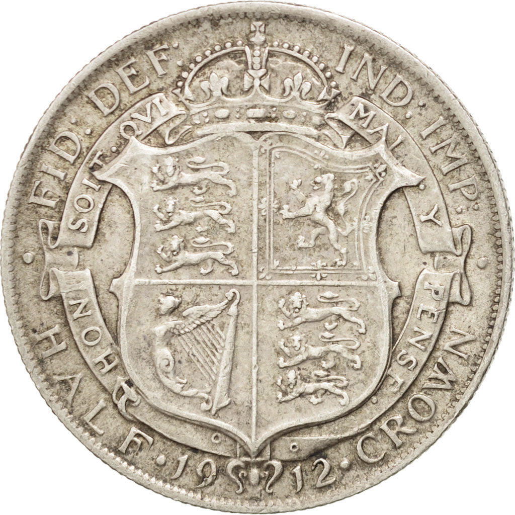 GREAT BRITAIN, 1/2 Crown, 1912, KM #818.1, VF(30-35), Silver, 32.3, 14.11