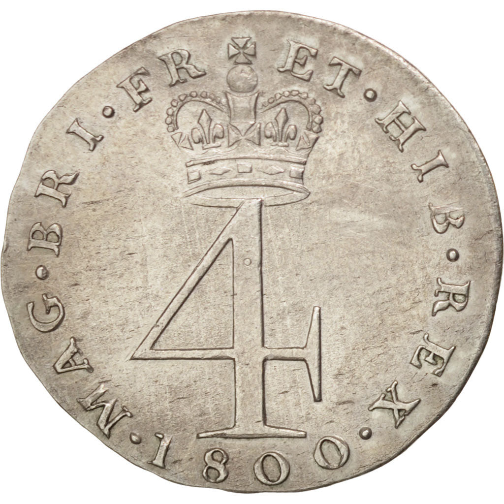 GREAT BRITAIN, 4 Pence, Groat, 1800, KM #617, AU(50-53), Silver, 1.98