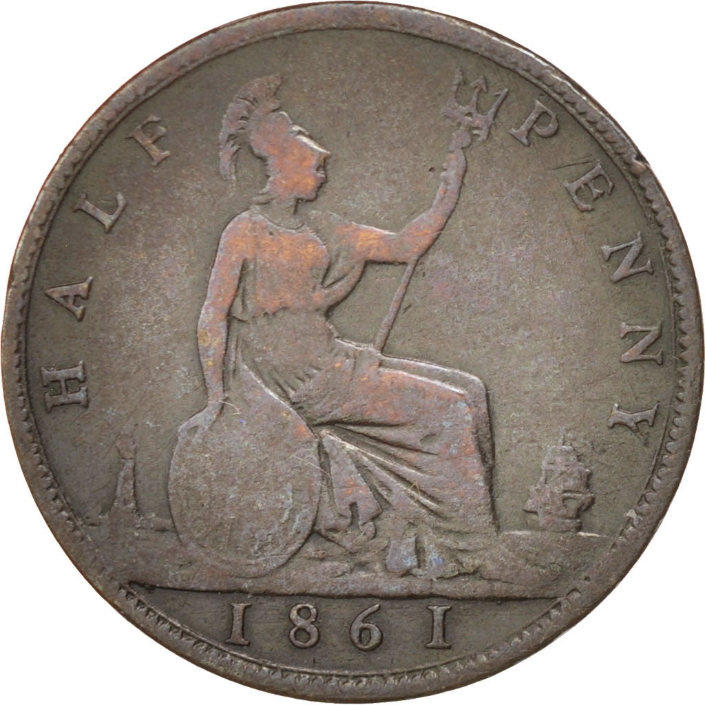 GREAT BRITAIN, 1/2 Penny, 1861, KM #748.2, VF(20-25), Bronze, 5.50