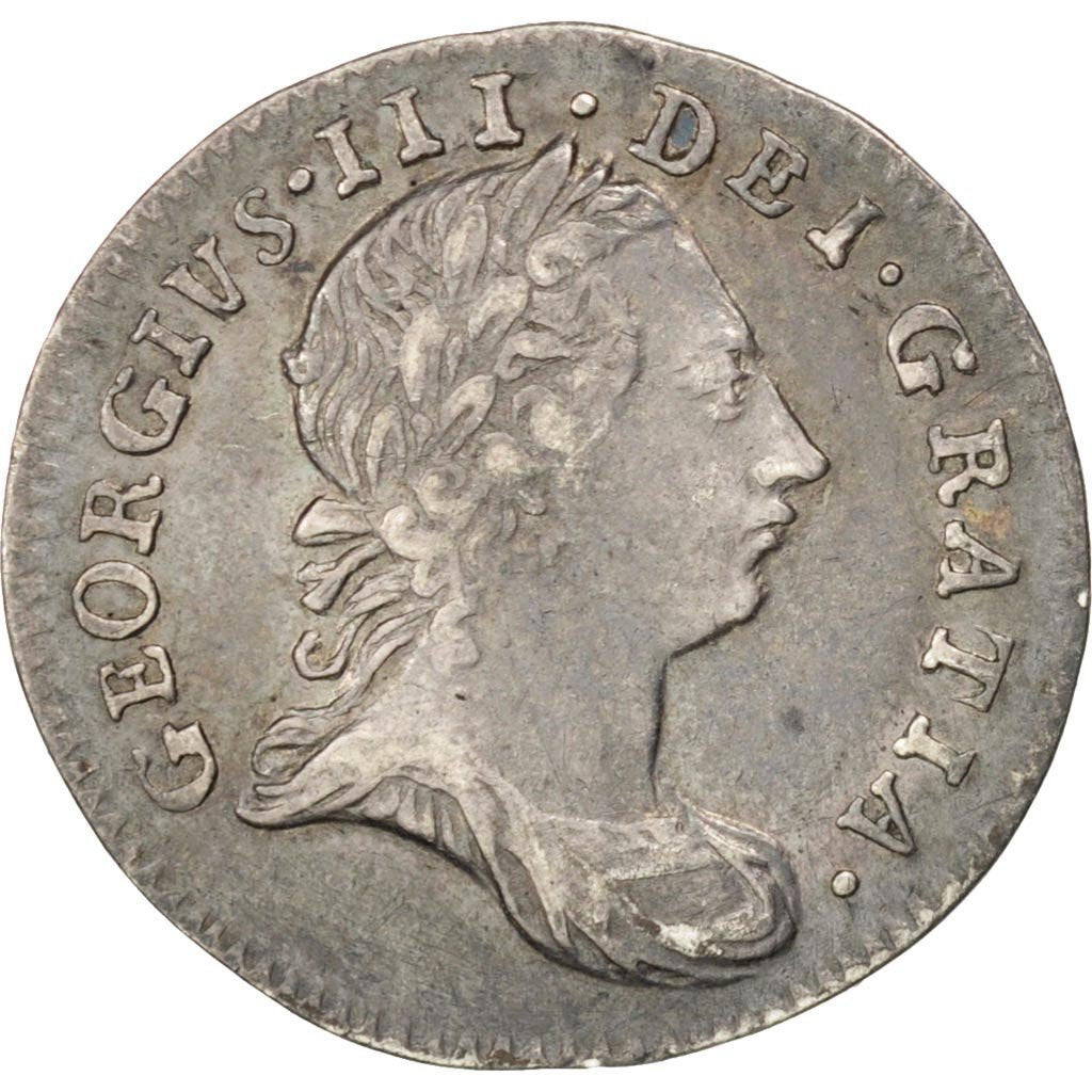 GREAT BRITAIN, 3 Pence, 1762, KM #591, AU(50-53), Silver, 1.51