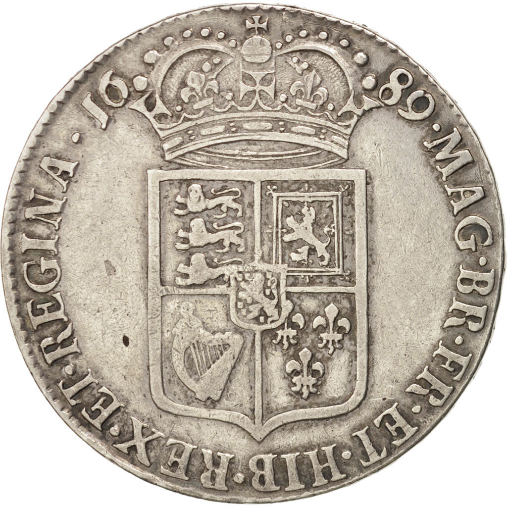 GREAT BRITAIN, 1/2 Crown, 1689, KM #472.1, VF(30-35), Silver, 14.74
