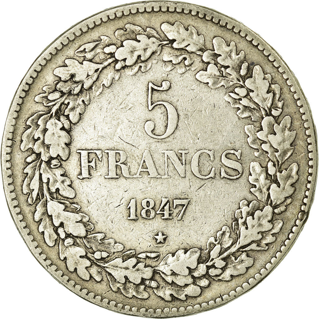 Moneta, Belgio, Leopold I, 5 Francs, 5 Frank, 1847, BB, Argento, KM:3.2
