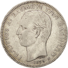 Grecia, George I, 5 Drachmai, 1875, Paris, MB, Argento, KM:46