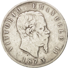 ITALY, 5 Lire, 1873, Milan, KM #8.3, VF(20-25), Silver, 24.75