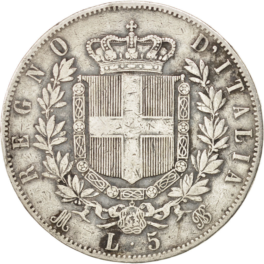 ITALY, 5 Lire, 1873, Milan, KM #8.3, VF(20-25), Silver, 24.75