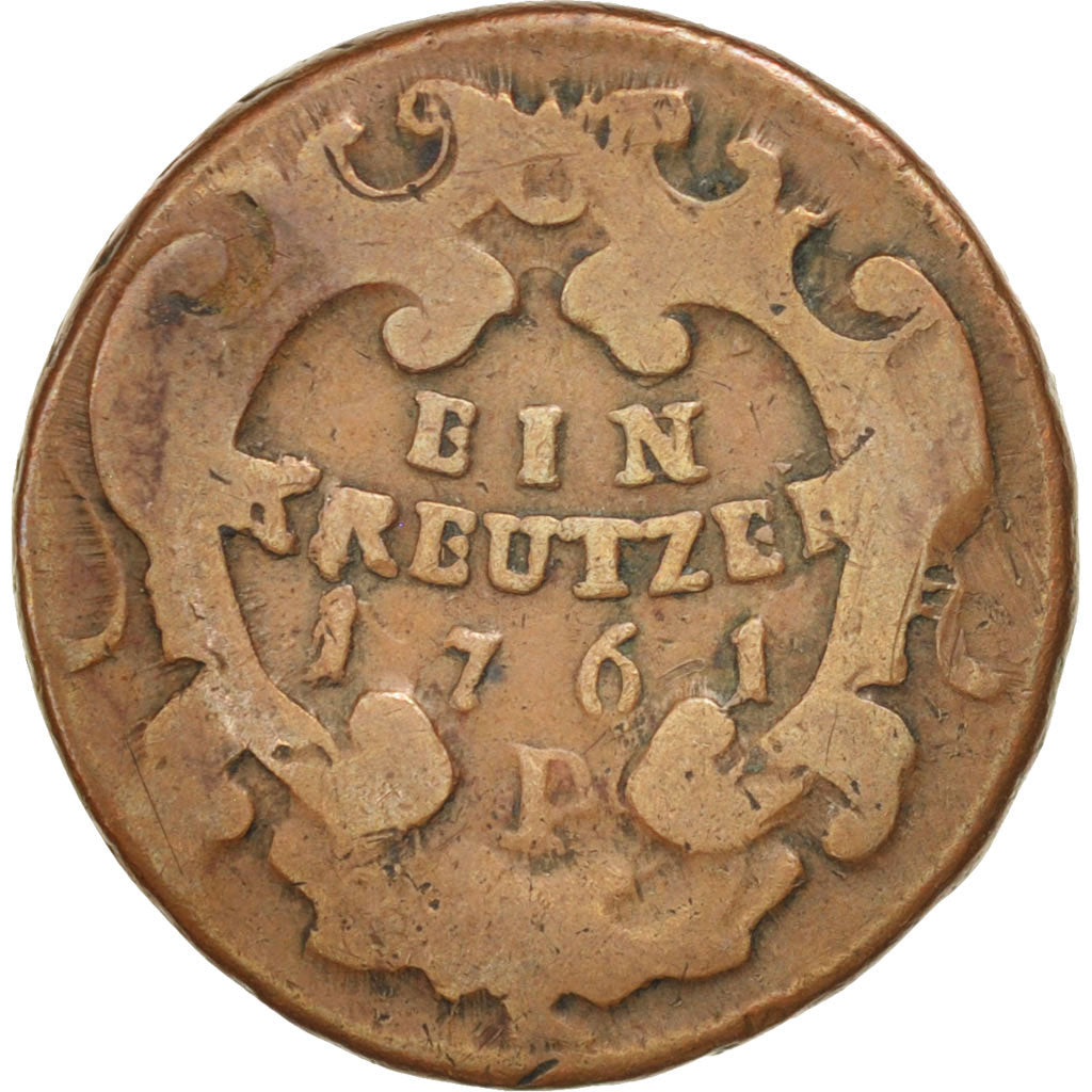 AUSTRIA, Kreuzer, 1761, Prague, KM #1993, VF(20-25), Copper, 10.99
