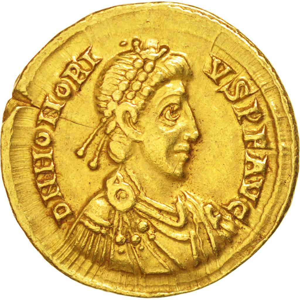 Honorius, Solidus, Milan, BB+, Oro, RIC:1206