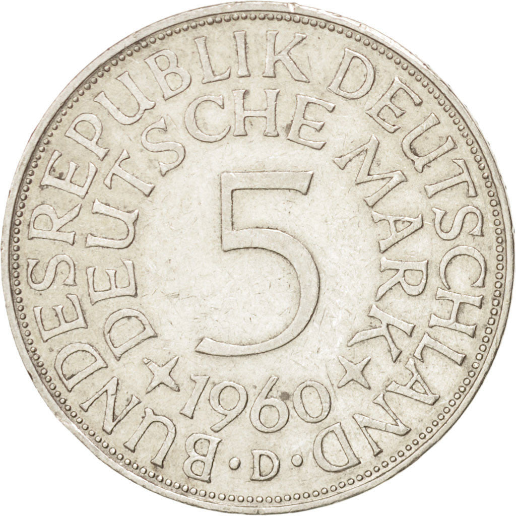 Coin, GERMANY - FEDERAL REPUBLIC, 5 Mark, 1960, Munich, AU(50-53), Silver