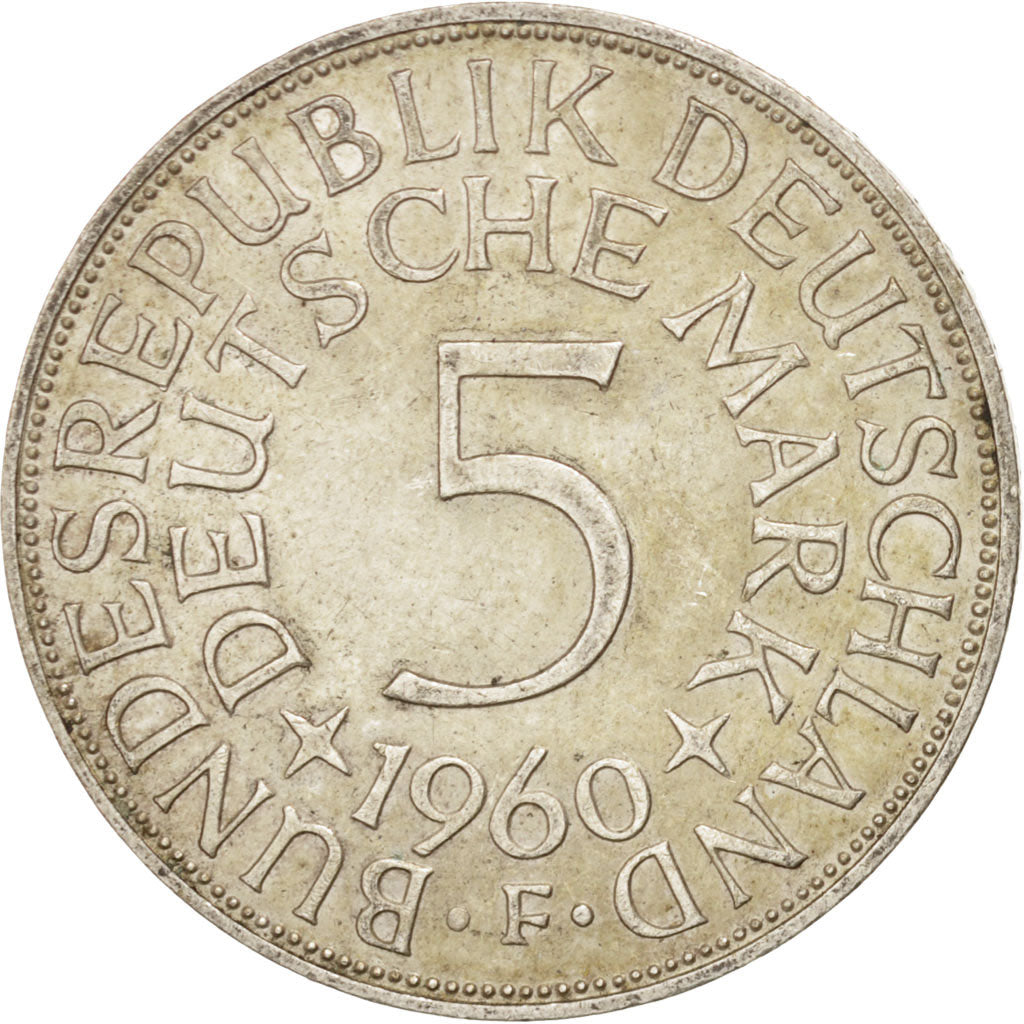 GERMANY - FEDERAL REPUBLIC, 5 Mark, 1960, Stuttgart, KM #112.1, AU(55-58),...