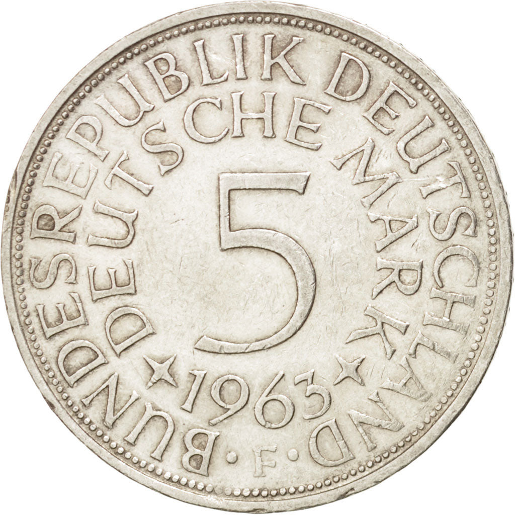 GERMANY - FEDERAL REPUBLIC, 5 Mark, 1963, Stuttgart, KM #112.1, AU(50-53),...
