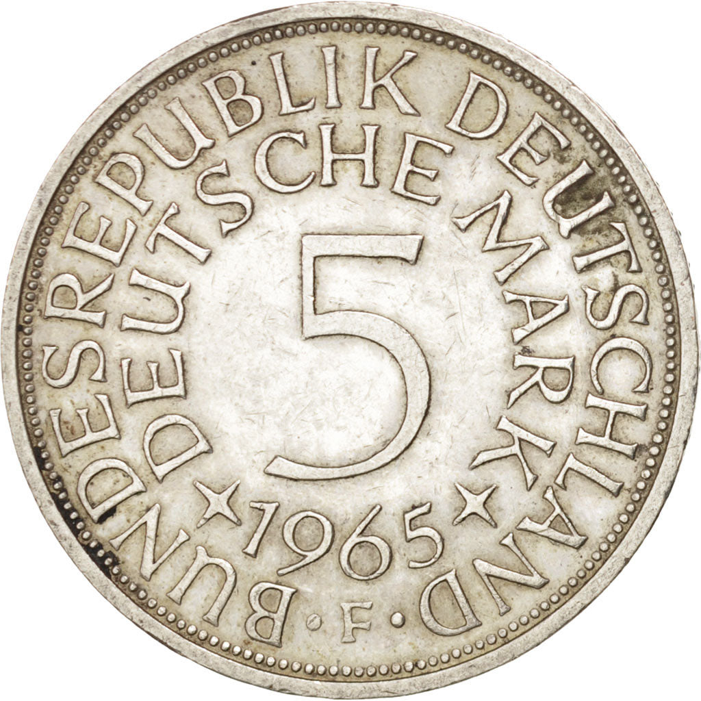 GERMANY - FEDERAL REPUBLIC, 5 Mark, 1965, Stuttgart, KM #112.1, AU(50-53),...
