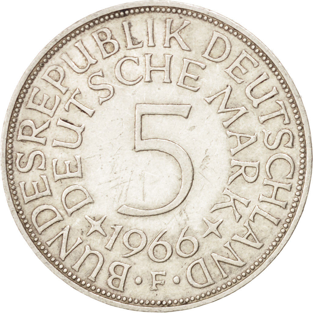 Coin, GERMANY - FEDERAL REPUBLIC, 5 Mark, 1966, Stuttgart, AU(50-53), Silver