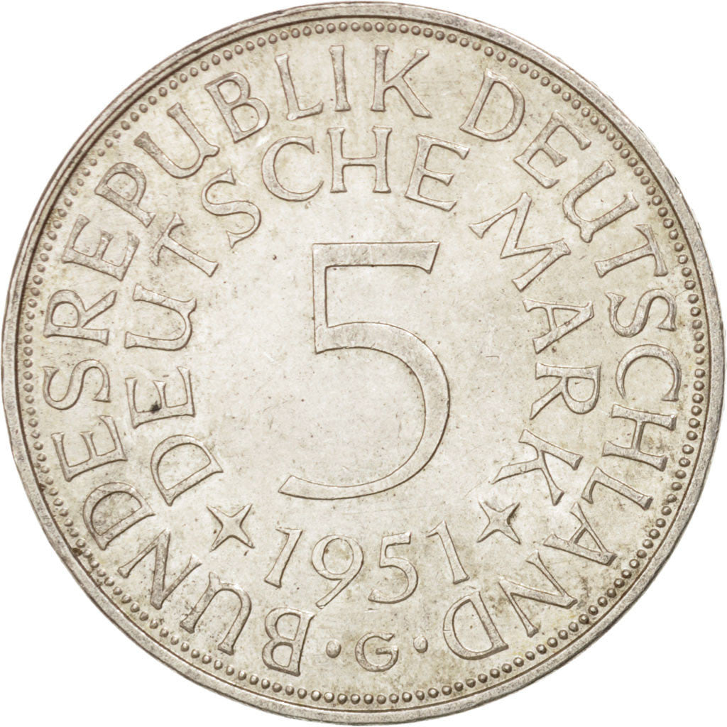 Monnaie, République fédérale allemande, 5 Mark, 1951, Karlsruhe, SUP, Argent