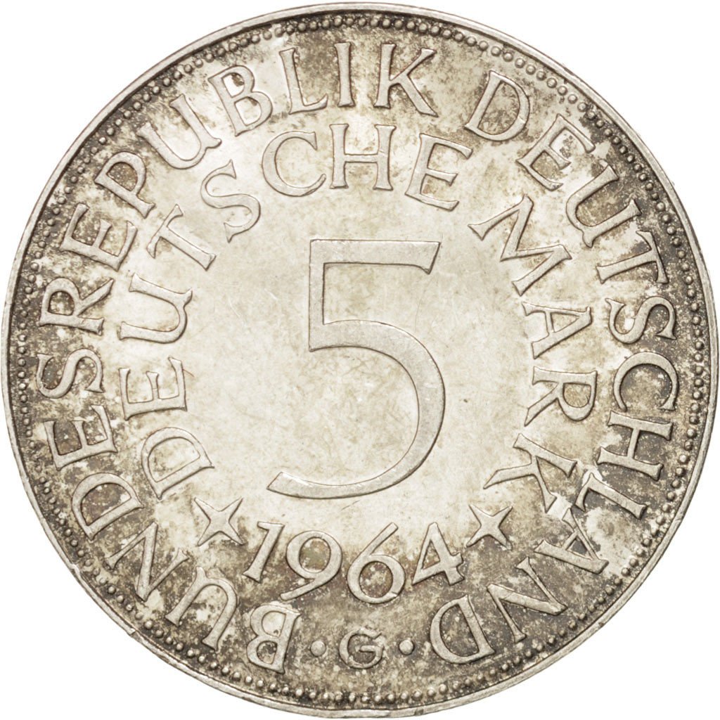 Allemagne, République Fédérale, 5 Mark, 1964 G, Karlsruhe, KM 112.1