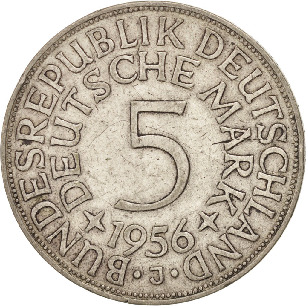 GERMANY - FEDERAL REPUBLIC, 5 Mark, 1956, Hambourg, KM #112.1, EF(40-45),...