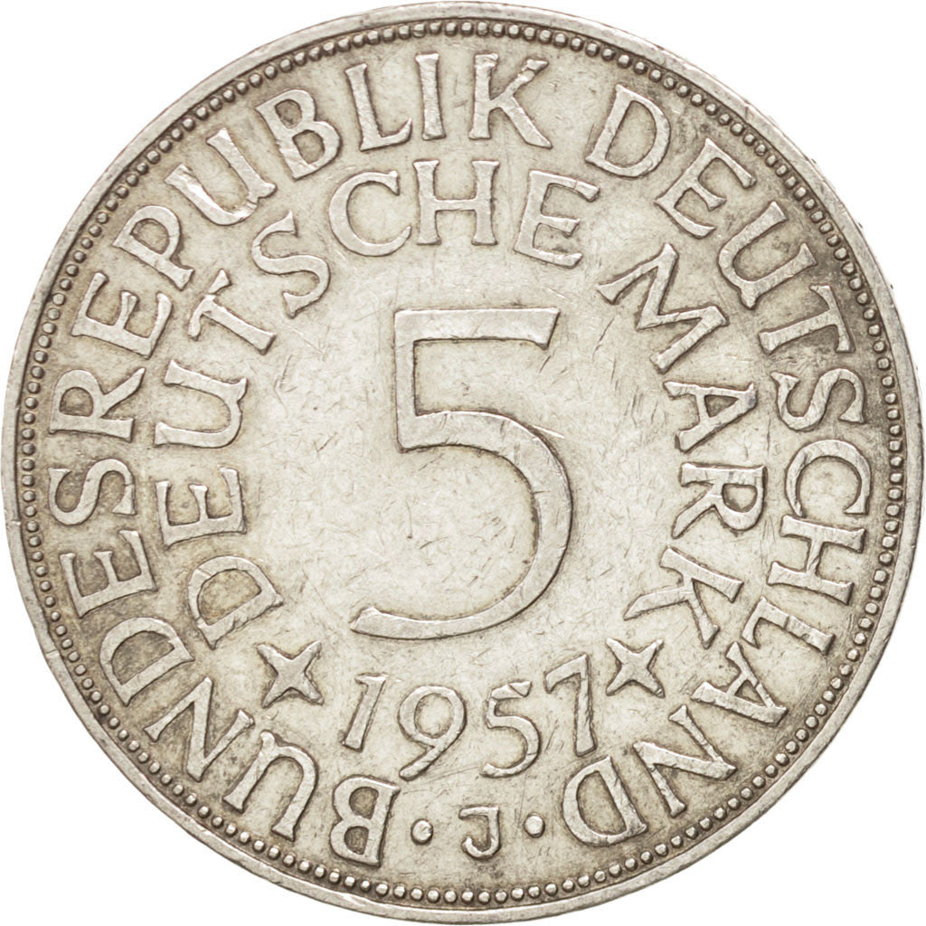 Coin, GERMANY - FEDERAL REPUBLIC, 5 Mark, 1957, Hambourg, AU(50-53), Silver