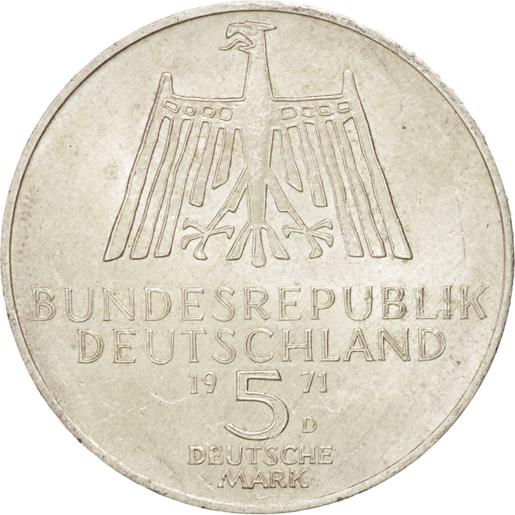 GERMANY - FEDERAL REPUBLIC, 5 Mark, 1971, Munich, KM #129, AU(50-53), Silver,...