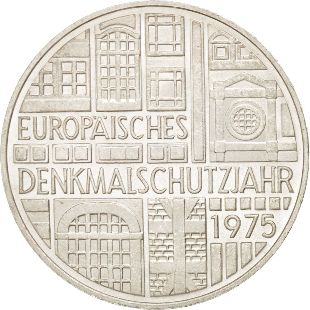 GERMANY - FEDERAL REPUBLIC, 5 Mark, 1975, Stuttgart, KM #142.1, MS(63), Silver,.
