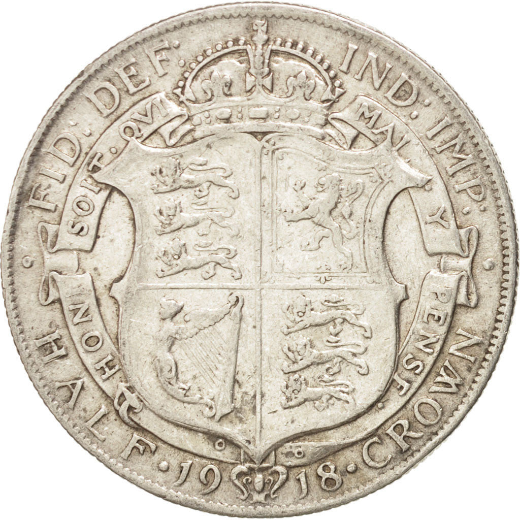 GREAT BRITAIN, 1/2 Crown, 1918, KM #818.1, EF(40-45), Silver, 32.3, 14.09