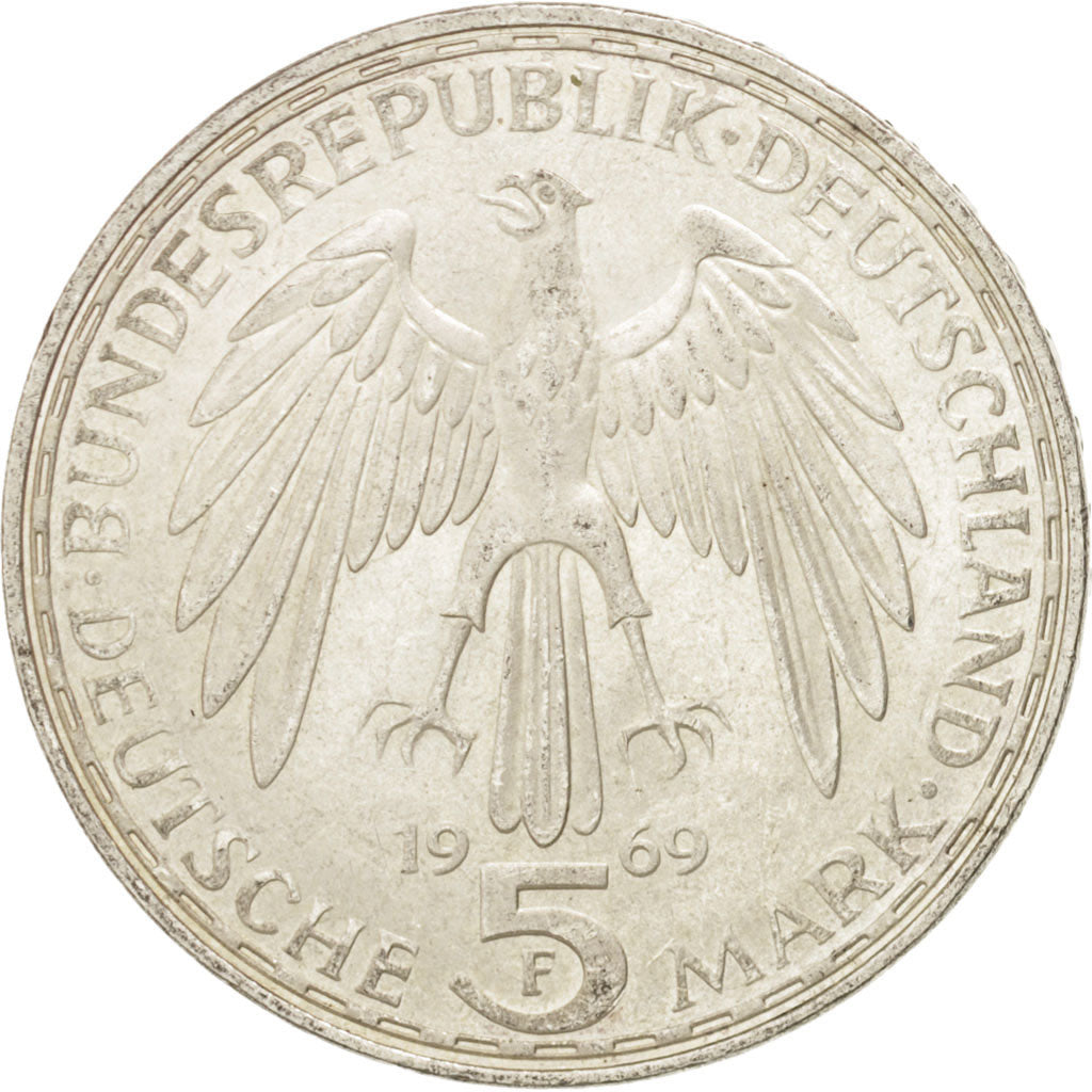 Allemagne, République Fédérale, 5 Mark, 1969 F, Stuttgart, KM 126.1