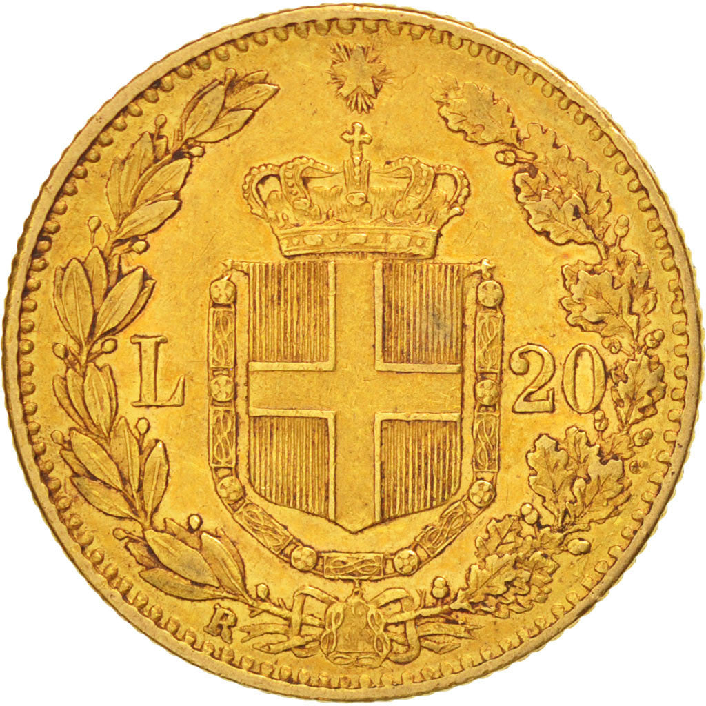 ITALY, 20 Lire, 1882, Rome, KM #21, AU(50-53), Gold, 6.43