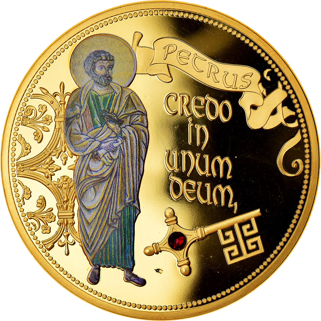 France, Medal, Les 12 Apôtres - Pierre, MS(65-70), Copper Gilt