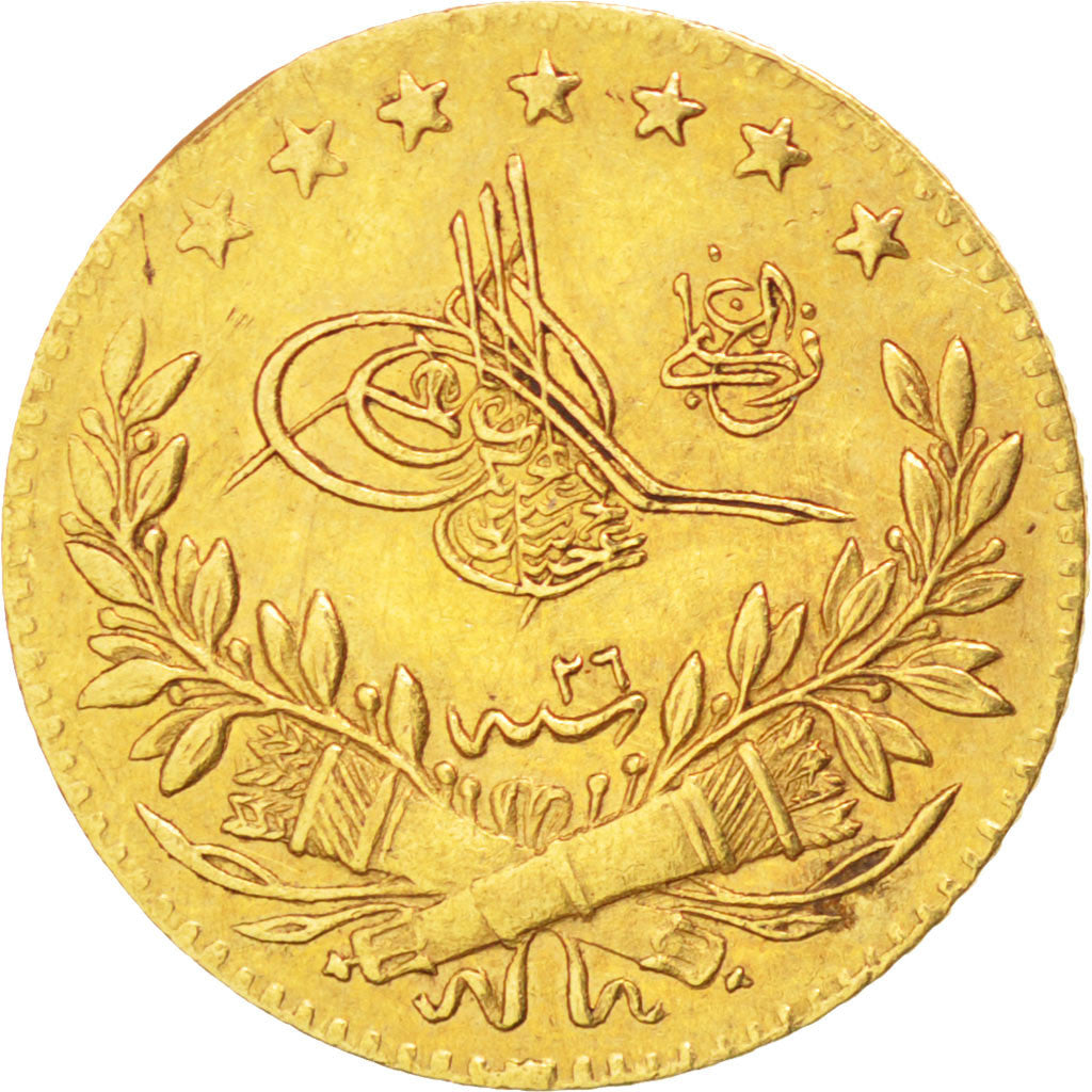TURKEY, 25 Kurush, 1900, Qustantiniyah, KM #729, AU(50-53), Gold, 1.84