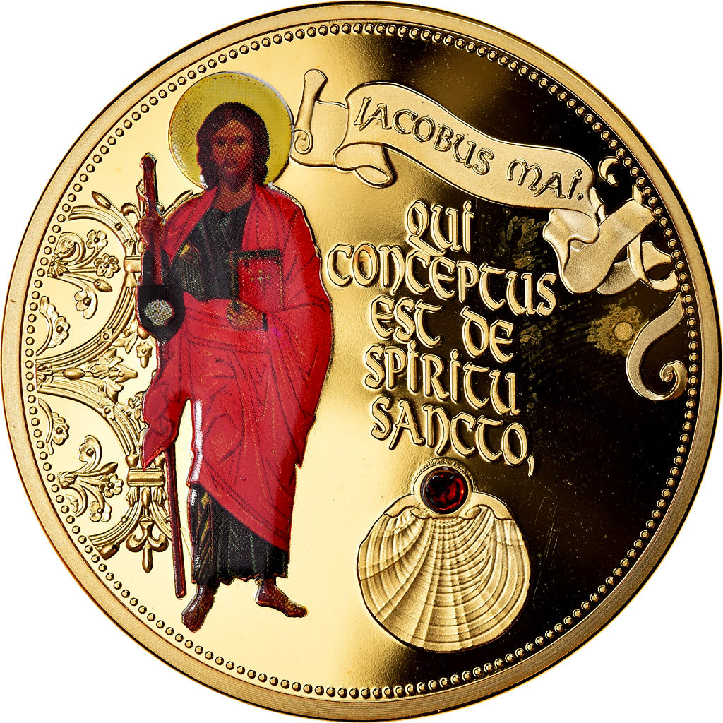 France, Medal, Les 12 Apôtres - Jacques le Majeur, MS(65-70), Copper Gilt