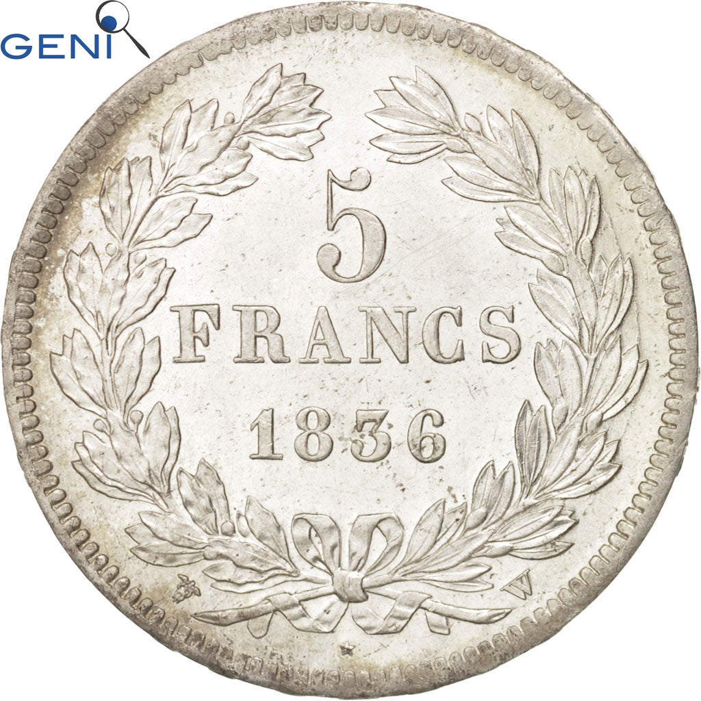 Coin, France, Louis-Philippe, 5 Francs, 1836, Lille, GENI, MS64, Silver