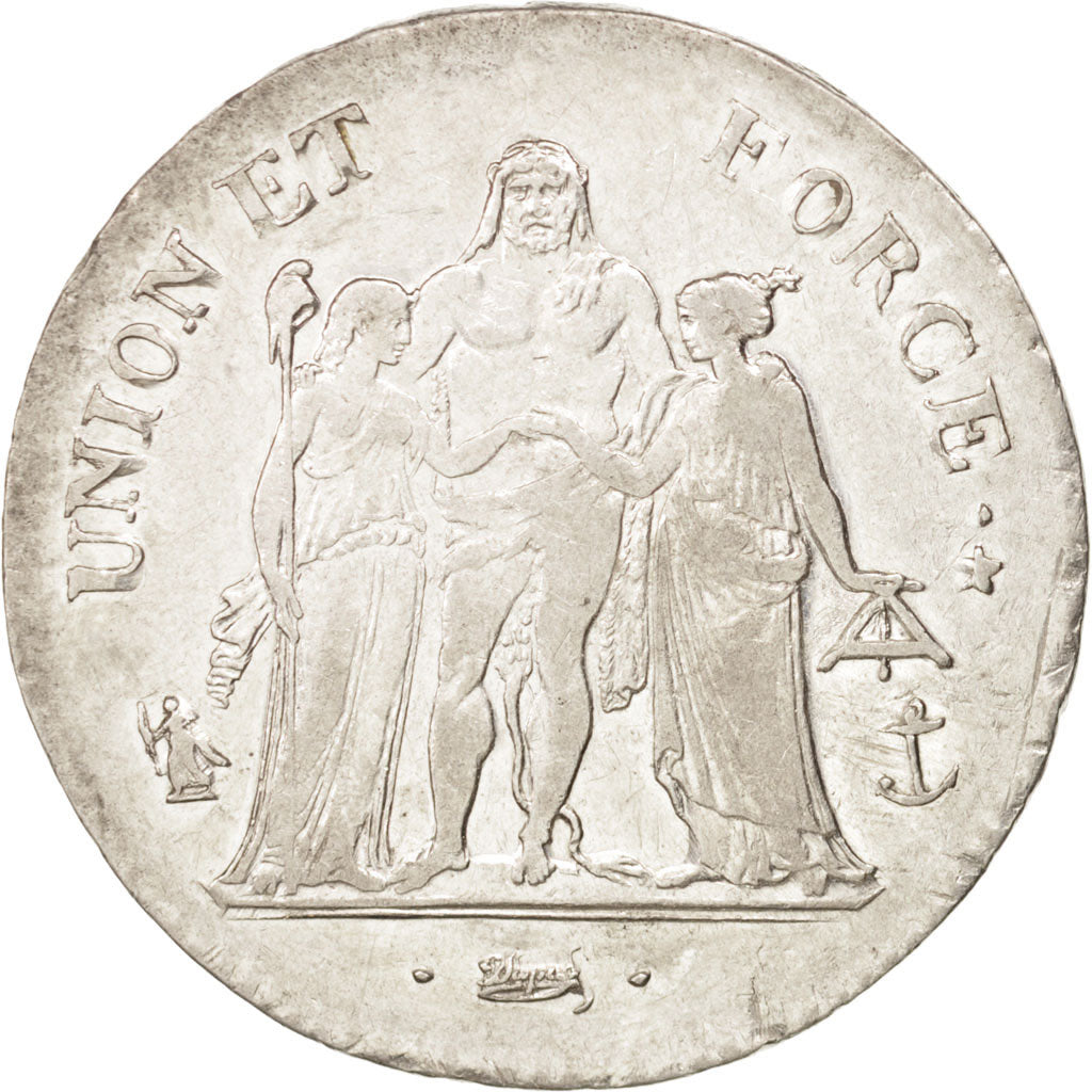 Francia, Union et Force, 5 Francs, 1800, Nantes, BB, Argento, KM:639.9, Gadou...
