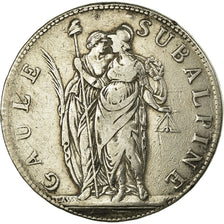 Coin, ITALIAN STATES, PIEDMONT REPUBLIC, 5 Francs, 1801, VF(30-35), Silver, KM:4