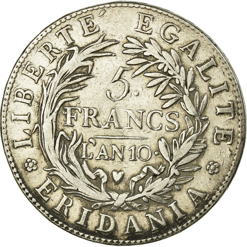 Coin, ITALIAN STATES, PIEDMONT REPUBLIC, 5 Francs, 1801, VF(30-35), Silver, KM:4