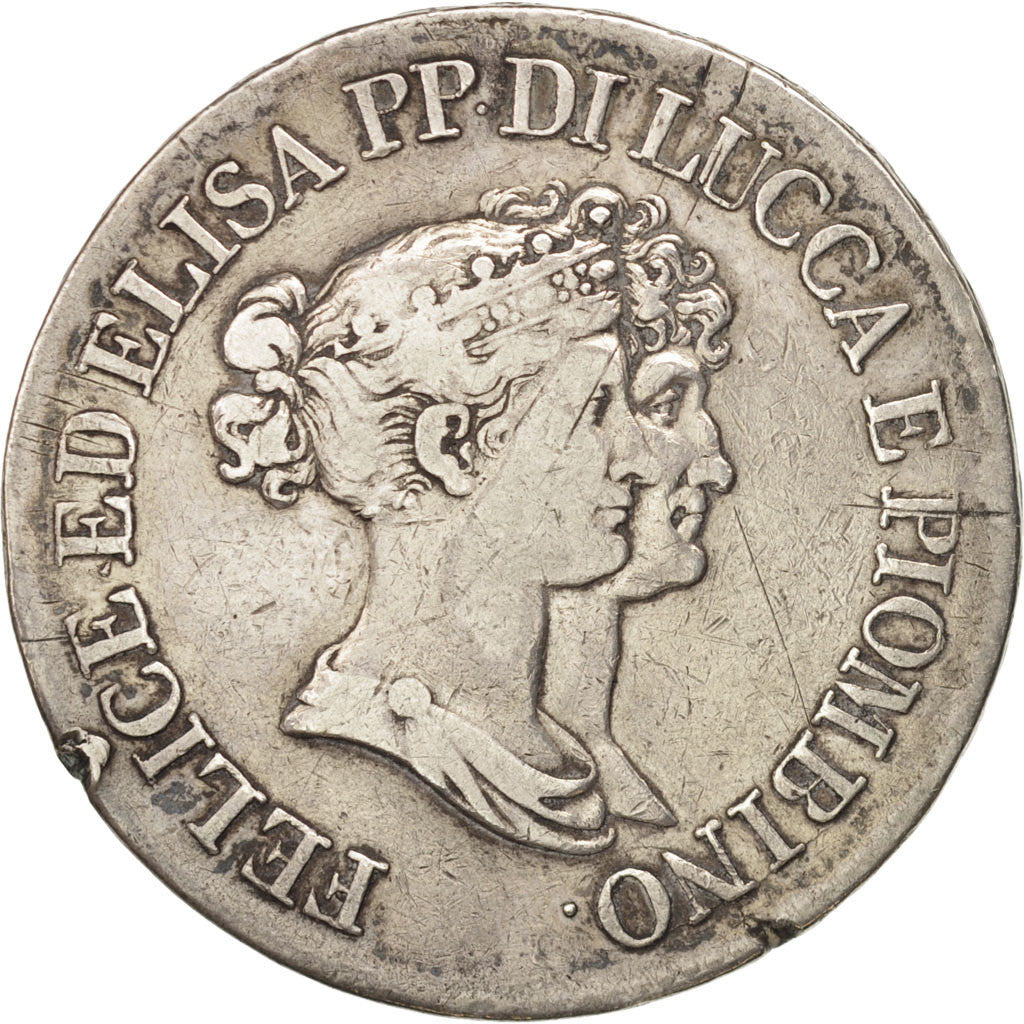 Coin, ITALIAN STATES, LUCCA, Felix and Elisa, 5 Franchi, 1808, Firenze