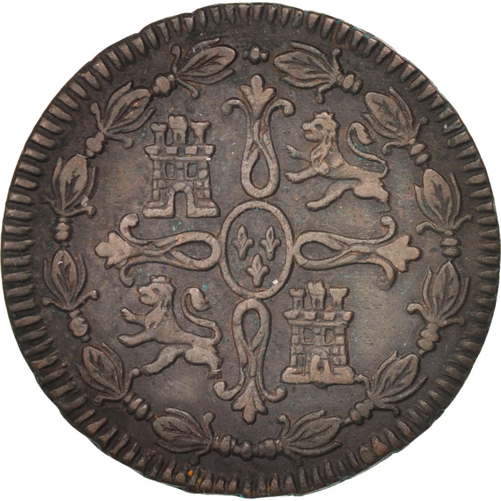 SPAIN, 8 Maravedis, 1815, Jubia, KM #461, AU(50-53), Copper, 10.04