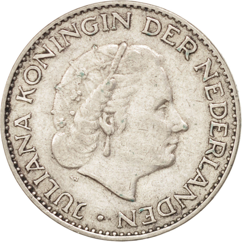 NETHERLANDS, Gulden, 1955, KM #184, AU(50-53), Silver, 25, 6.42