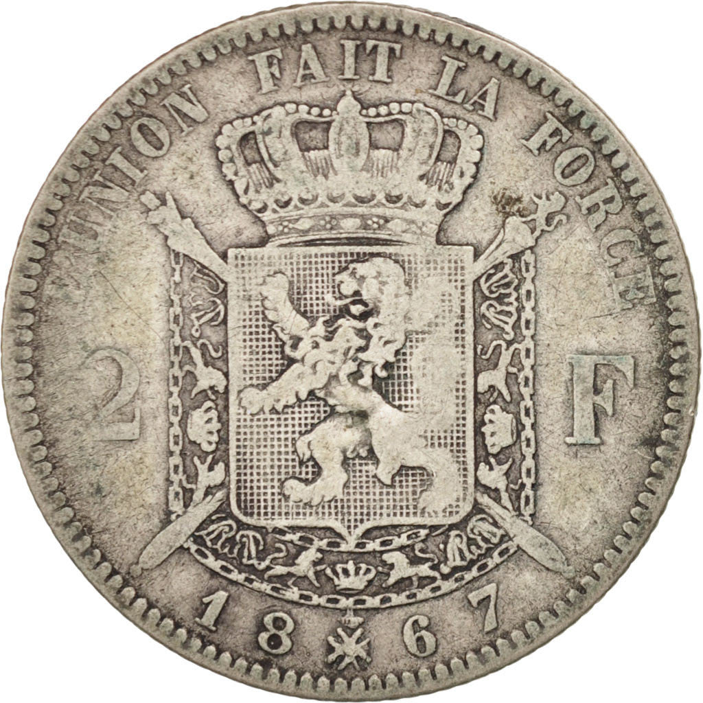 Coin, Belgium, Leopold II, 2 Francs, 2 Frank, 1867, VF(20-25), Silver, KM:30.1