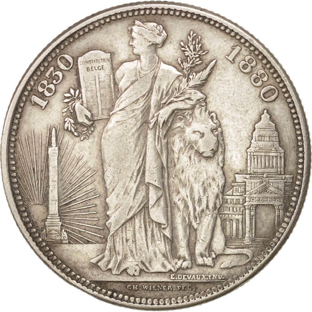 Belgio, 5 Francs, 1880, BB, Argento, KM:8