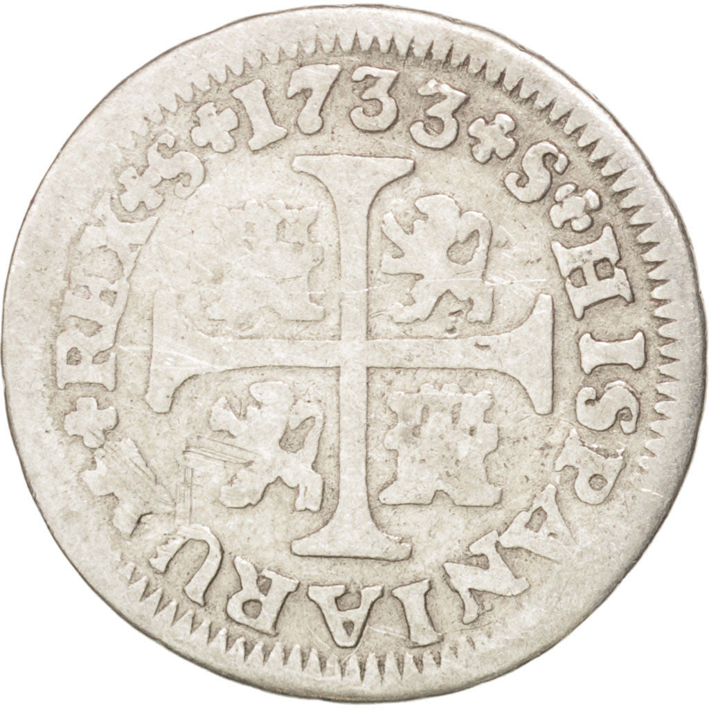 SPAIN, 1/2 Real, 1733, Seville, KM #350.2, VF(30-35), Silver, 1.30