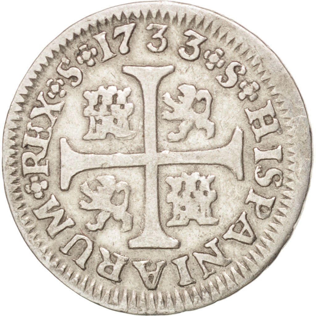 SPAIN, 1/2 Real, 1733, Seville, KM #350.2, EF(40-45), Silver, 1.38