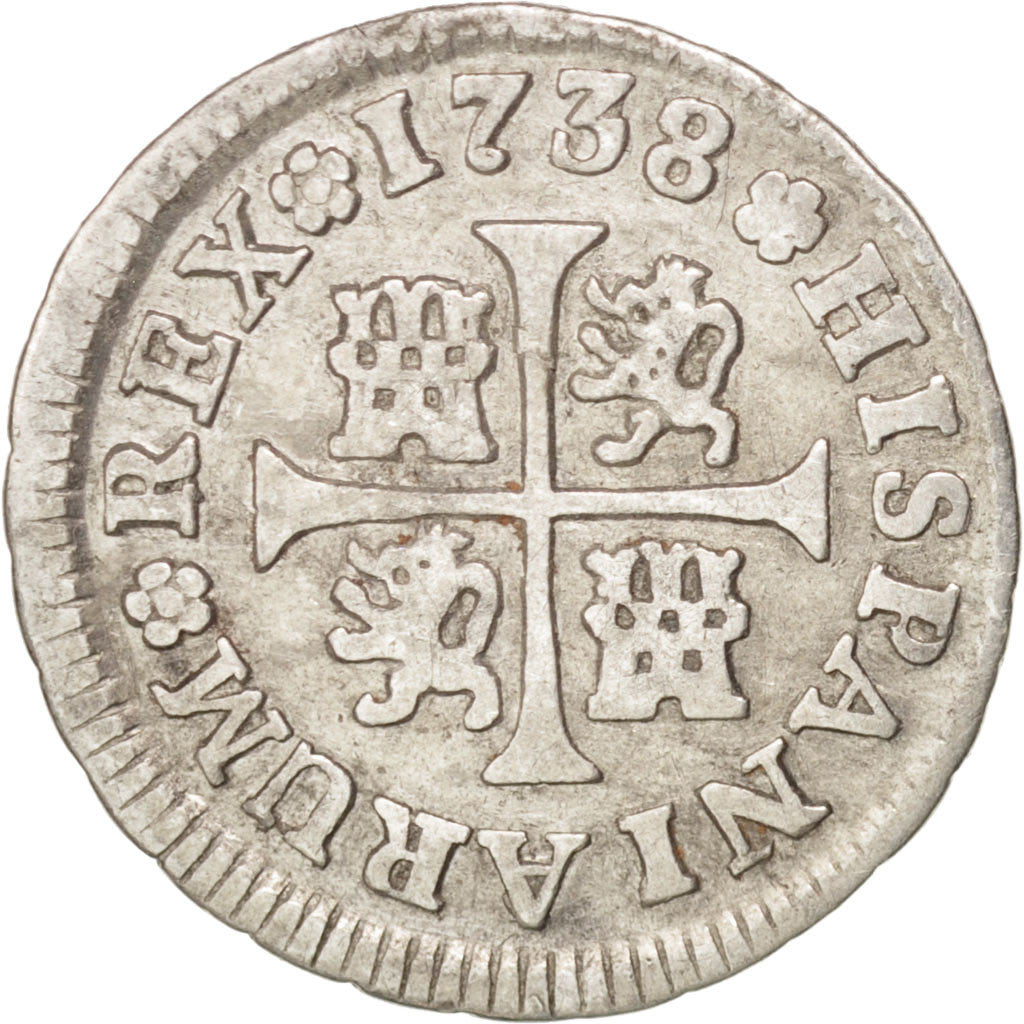 SPAIN, 1/2 Real, 1738, Madrid, KM #350.1, EF(40-45), Silver, 1.38