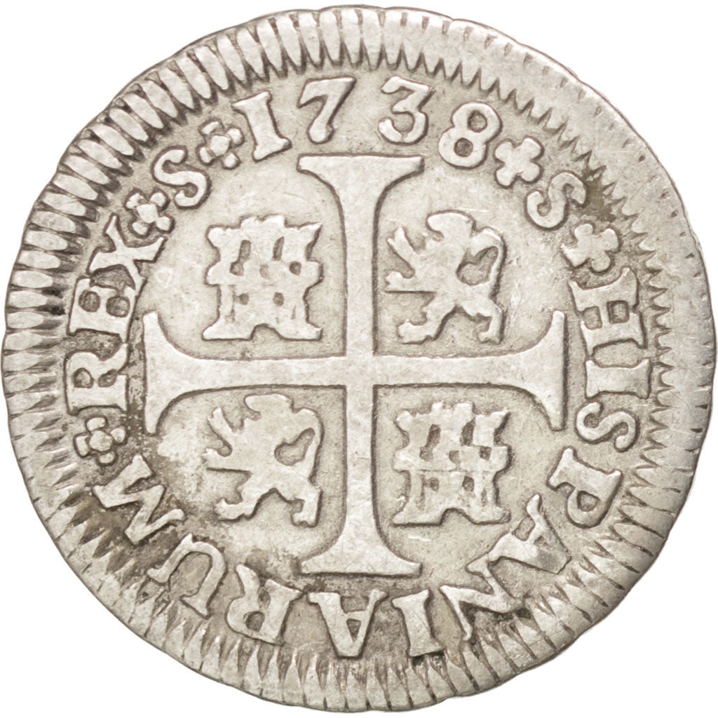 SPAIN, 1/2 Real, 1738, Seville, KM #350.2, EF(40-45), Silver, 1.38