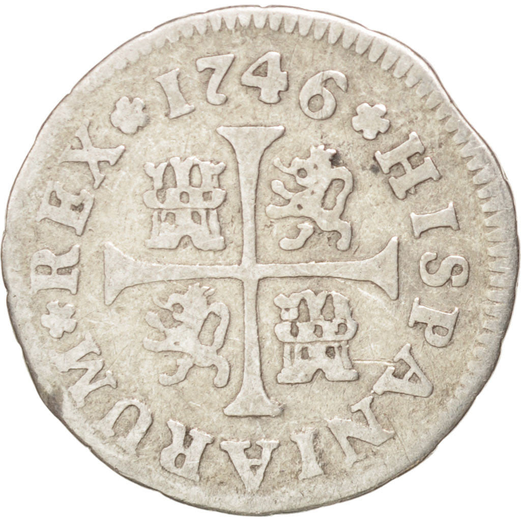 SPAIN, 1/2 Real, 1746, Madrid, KM #370.1, EF(40-45), Silver, 1.45